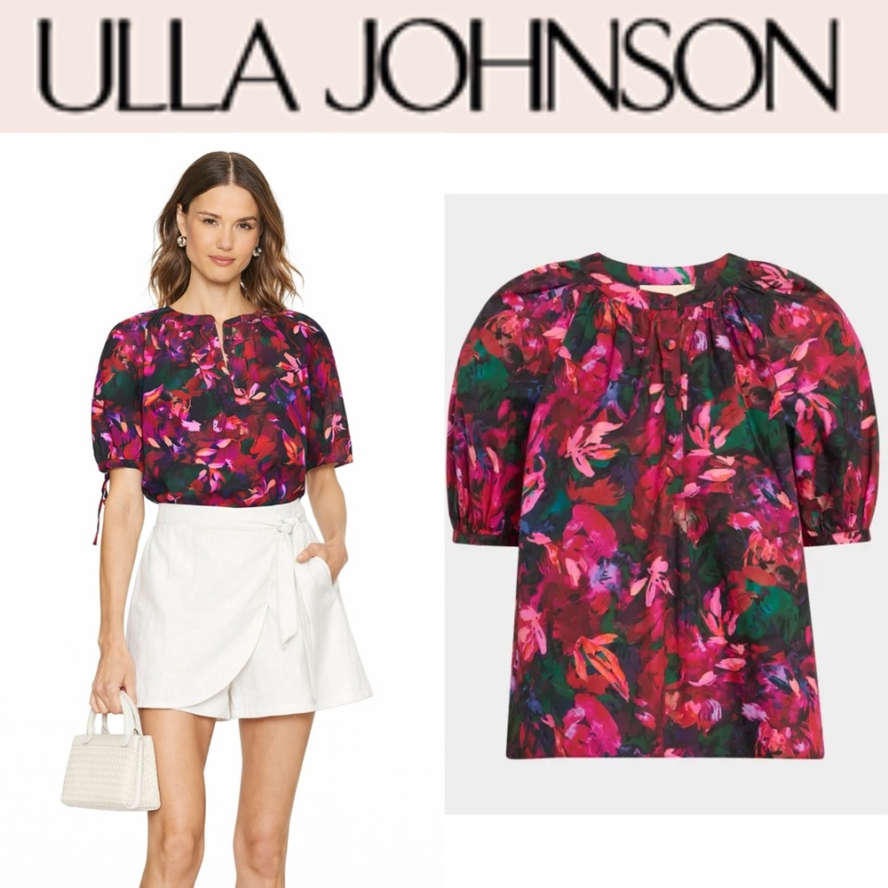 $290 Ulla Johnson Vienne Floral Puff-Sleeve Blouse size 0